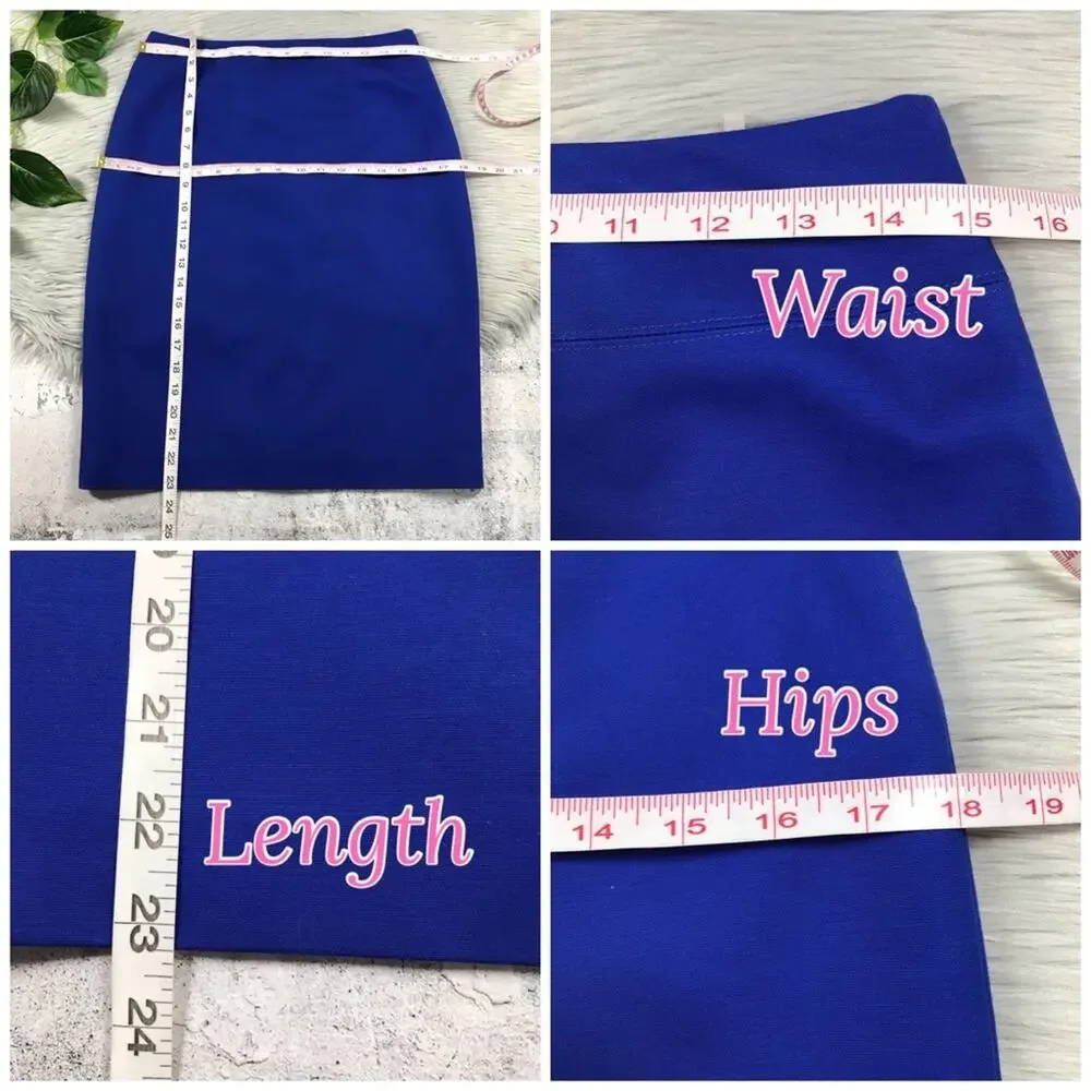 TAHARI Royal Blue Selena Pencil Skirt Elastic V Back Panel Women’s Size 6